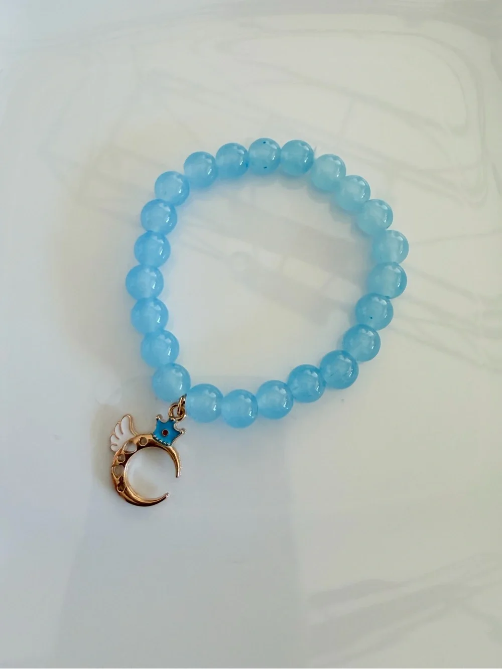 Sky Blue Beaded Bracelet with Crescent Charm Princess Girlhood Jewelry